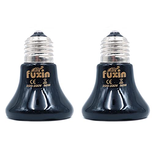 ANCLLO 2 Bombillas de calefacción para Reptiles, lámpara de Calor infrarroja Duradera, Bombilla de luz Negra para Mascotas, para Reptiles y Anfibios, Lagarto, Tortuga, araña 220-230 V (50 W)