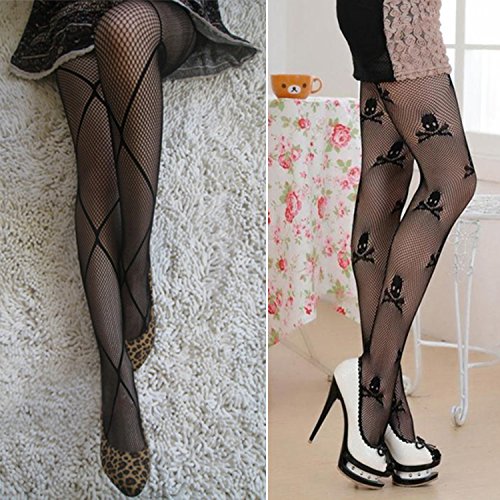 ANDIBEIQI Mujer Pantimedias Semi Medias, 6 pieza Negras Dibujos Florales Rayas Corazones Costura Pantimedias Semi Opacas Rejillas negro