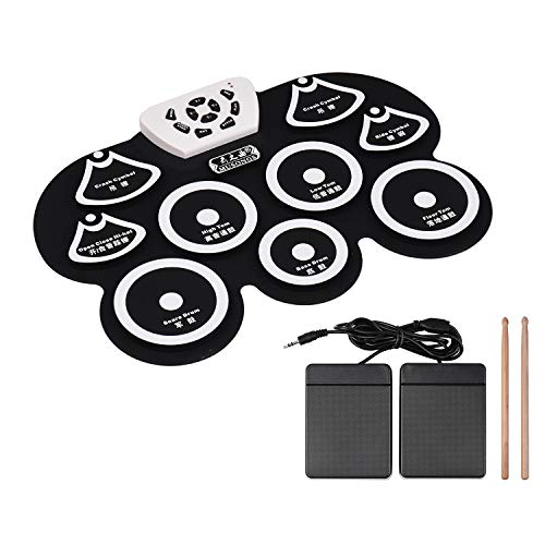 Andoer® Tambor Electrónica de Silicona Entrollable Midi Digital USB Portable Plegable Kit de Cojín con Palillo y Pedal del Pie