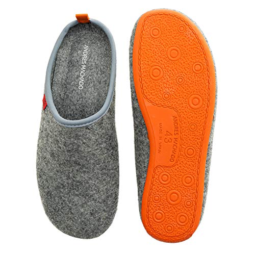 Andrés Machado - Zapatillas de estar por casa para hombre y mujer de invierno - DYNAMIC- Slippers - Para Unisex Adulto - Suela de goma vulcanizada resistente y antideslizante - Gris y Naranja, EU 39