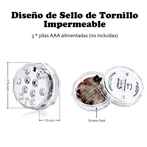 AndThere Luz Piscina Sumergible Impermeable con mando Luces LED Multicolores Subacuáticos a Prueba de Agua con Control Remoto Lluminación para Acuarios Base de Floreros Piscina Jardín Boda Navidad