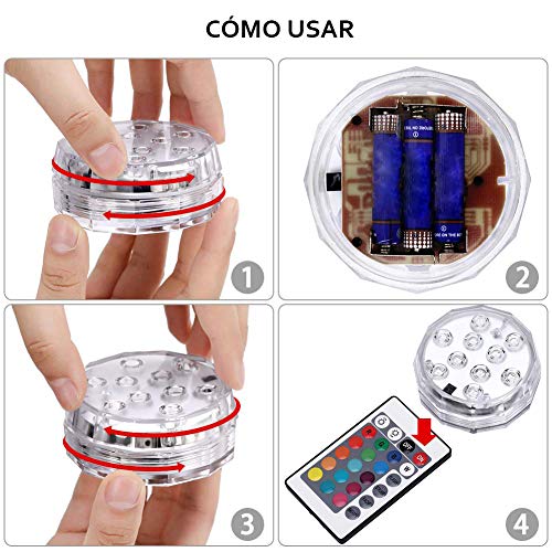 AndThere Luz Piscina Sumergible Impermeable con mando Luces LED Multicolores Subacuáticos a Prueba de Agua con Control Remoto Lluminación para Acuarios Base de Floreros Piscina Jardín Boda Navidad