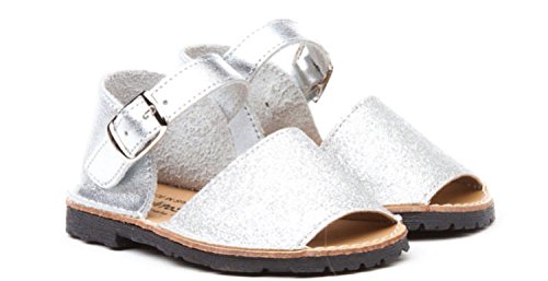 ANGELITOS Sandalias Menorquinas Glitter 1ª Calzadura, Mod.197,Calzado infantil Made In Spain, Garantia de Calidad. (22, Plata)