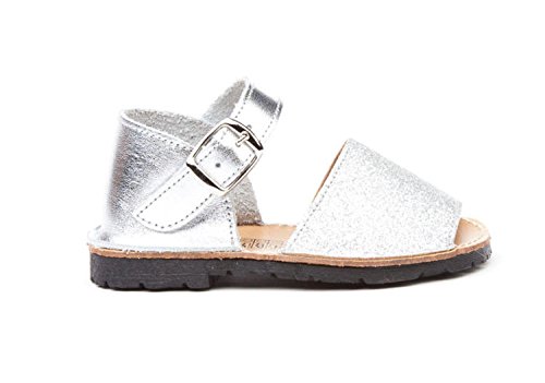 ANGELITOS Sandalias Menorquinas Glitter 1ª Calzadura, Mod.197,Calzado infantil Made In Spain, Garantia de Calidad. (22, Plata)