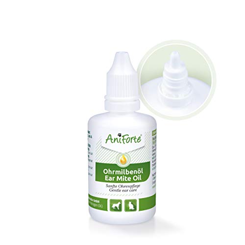 AniForte Aceite para el oído Perros, Gatos, Roedores 50ml - Cuidado de los ácaros del oído, ácaros de Las Gotas para el oído, Hongos de levadura, picor en el oído, Descarga