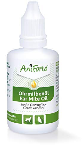 AniForte Aceite para el oído Perros, Gatos, Roedores 50ml - Cuidado de los ácaros del oído, ácaros de Las Gotas para el oído, Hongos de levadura, picor en el oído, Descarga