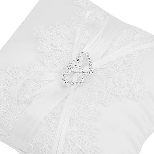 Anillo Cojín Almohada - Marfil Satén Flor Niña Canasta Anillo de Bodas Cojín Almohada Encaje Floral