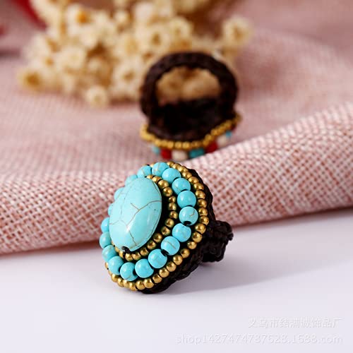 anillos, anillos de punto a mano, materiales de pino natural, viento nacional retro, drenaje de la cuerda de tejido, tamaño ajustable