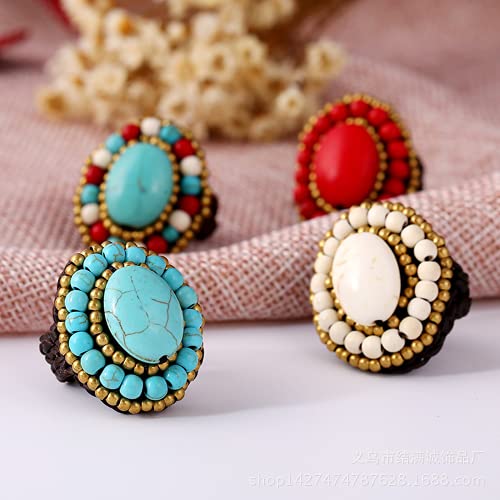 anillos, anillos de punto a mano, materiales de pino natural, viento nacional retro, drenaje de la cuerda de tejido, tamaño ajustable