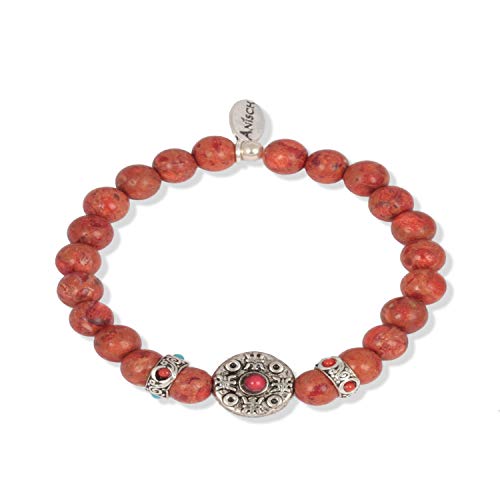 Anisch de la Cara Mujeres Pulsera Abalorios de Coral del Tíbet - Pulsera de Piedras Preciosas de Coral, 8 mm Tibetan Beads - Arte no 3380-c