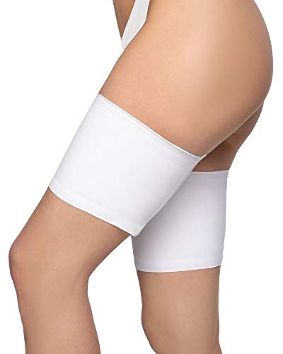 Annes styling Bandas antirozaduras para el muslo, elásticas, para evitar el roce entre los muslos, encaje con forro protector de silicona antideslizante Satinado Bianco, Tamaño XXL (72-76cm)