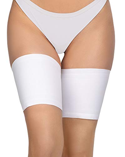 Annes styling Bandas antirozaduras para el muslo, elásticas, para evitar el roce entre los muslos, encaje con forro protector de silicona antideslizante Satinado Bianco, Tamaño XXL (72-76cm)
