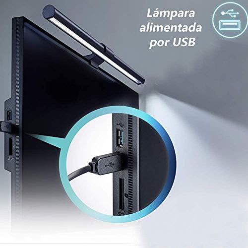 Anpro 40CM Lámpara Lectura Electrónica LED, Lámpara Ordenador Colgante, Lámpara Escritorio con Alimentación USB, 3 Colores Regulables con 84 LEDs, Luz Lectura Libros
