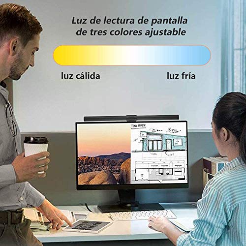 Anpro 40CM Lámpara Lectura Electrónica LED, Lámpara Ordenador Colgante, Lámpara Escritorio con Alimentación USB, 3 Colores Regulables con 84 LEDs, Luz Lectura Libros