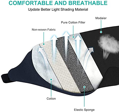 Antifaz para dormir de algodón, para hombre y mujer, 100% sombreado, actualizado con banda de goma ajustable, para viajes, siestas, dormir de noche, con bolsa de transporte, color azul oscuro