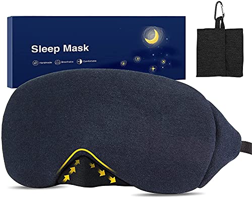 Antifaz para dormir de algodón, para hombre y mujer, 100% sombreado, actualizado con banda de goma ajustable, para viajes, siestas, dormir de noche, con bolsa de transporte, color azul oscuro