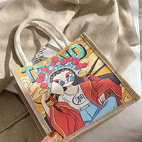 AnXiongStore Bolso de Mano de Gran Capacidad de Moda Retro de la ópera de Pekín Personalidad Lienzo Creativo Bolso de Hombro de Mujer Elegante Modelo Dos
