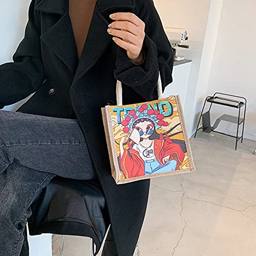AnXiongStore Bolso de Mano de Gran Capacidad de Moda Retro de la ópera de Pekín Personalidad Lienzo Creativo Bolso de Hombro de Mujer Elegante Modelo Dos