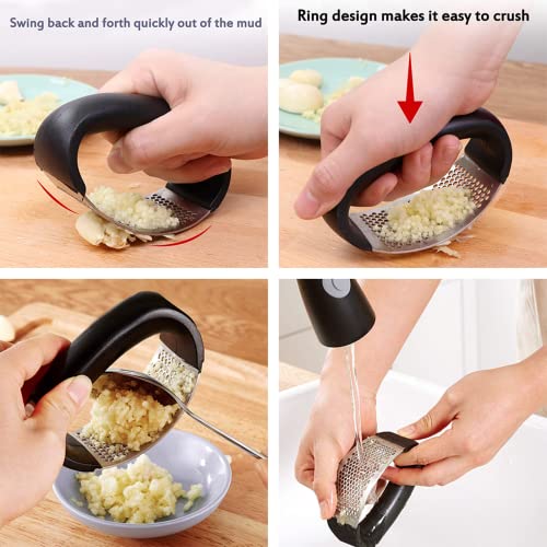 APKLVSR Prensa Ajos, Acero Inoxidable Triturador Utensilios Cocina Profesionales Picadora Ajos con Mango Ergonómico, Pelador Ajo Silicona, para Cebolla y Ajo, Cocina Casera, Fácil de Limpiar