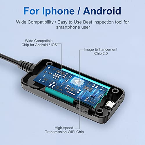 Aplenta Wifi Endoscopio , Endoscopio para movil de 6 LEDS Ajustables,IP67 impermeable, 3.5M Cámaras de inspección para teléfonos Inteligentes Android e iOS, iPhone, Samsung, tabletas, Color Negro