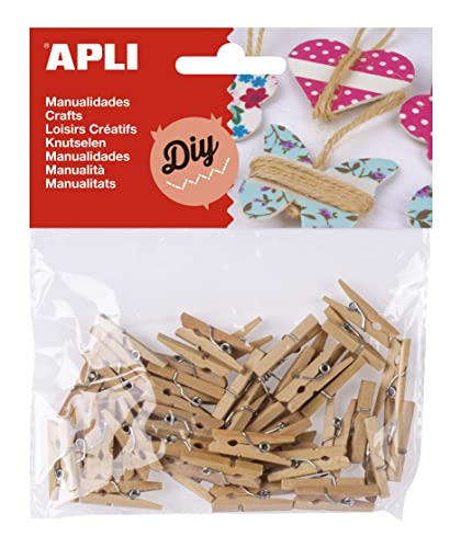 APLI - Bolsa mini pinzas madera 25 x 3 mm, 45 uds