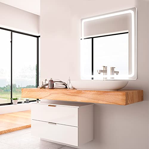 APLIKE BATHROOM LIGHTING Espejo de baño Cuadrado 80x80cm con Perfil LED de Esquinas Redondas de 30w con función antivaho. Luz Blanca y Potente (5700 K) de eficiencia energética A+.