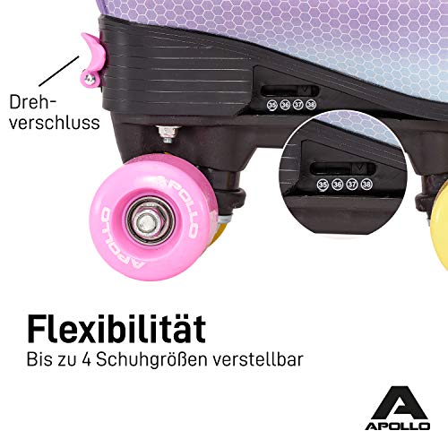 Apollo Patines de 4 Ruedas Clásicos, Patines para Niños, Adolescentes y Adultos, Patines de Niña y Patines de Mujer de Talla Ajustable, 3 Tamaños, Ajustables Talla 31 a 42