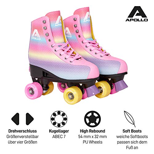 Apollo Patines de 4 Ruedas Clásicos, Patines para Niños, Adolescentes y Adultos, Patines de Niña y Patines de Mujer de Talla Ajustable, 3 Tamaños, Ajustables Talla 31 a 42