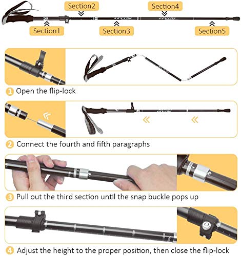 Aprllolg Bastón de Senderismo, Bastón de Trekking Plegable Ajustable 7075 Aleación de Aluminio, Anti-Choque Bastones de Marcha para Alpinismo Trail Viaje Mochilero (Negro)