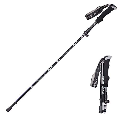 Aprllolg Bastón de Senderismo, Bastón de Trekking Plegable Ajustable 7075 Aleación de Aluminio, Anti-Choque Bastones de Marcha para Alpinismo Trail Viaje Mochilero (Negro)