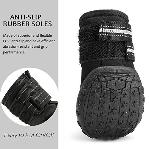 AQH Zapatos Perro, 4 Pcs Zapatos Impermeables para Perros, con Banda Reflectante Suelas de Goma Antideslizantes Resistentes (5#, Negro)