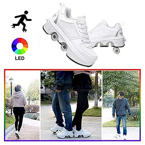 AQSG Zapatillas Deportivas Zapatillas Deportivas Zapatillas De Skate para Niños Zapatillas con Ruedas Ruedas De Skate Zapatillas Deportivas Zapatillas De Gimnasia para Niñas Navidad Pascua,White-36