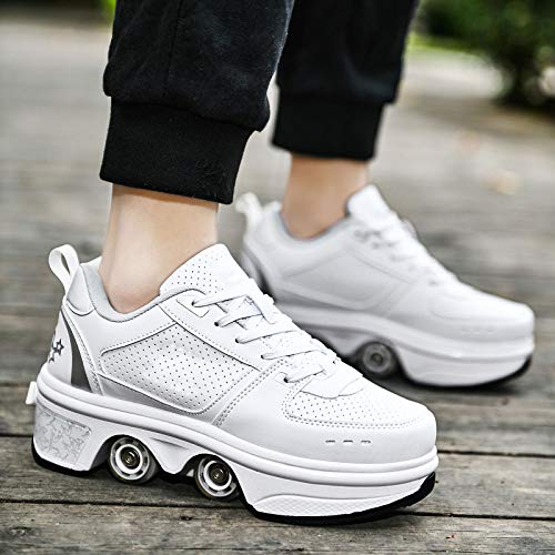 AQSG Zapatillas Deportivas Zapatillas Deportivas Zapatillas De Skate para Niños Zapatillas con Ruedas Ruedas De Skate Zapatillas Deportivas Zapatillas De Gimnasia para Niñas Navidad Pascua,White-36