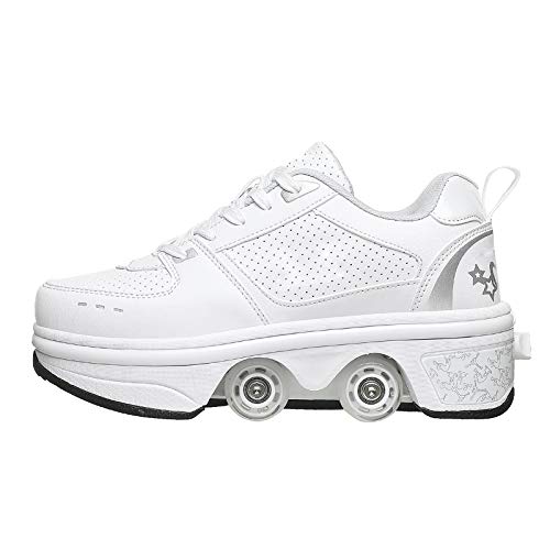 AQSG Zapatillas Deportivas Zapatillas Deportivas Zapatillas De Skate para Niños Zapatillas con Ruedas Ruedas De Skate Zapatillas Deportivas Zapatillas De Gimnasia para Niñas Navidad Pascua,White-36
