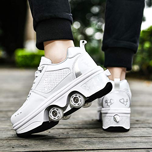AQSG Zapatillas Deportivas Zapatillas Deportivas Zapatillas De Skate para Niños Zapatillas con Ruedas Ruedas De Skate Zapatillas Deportivas Zapatillas De Gimnasia para Niñas Navidad Pascua,White-36