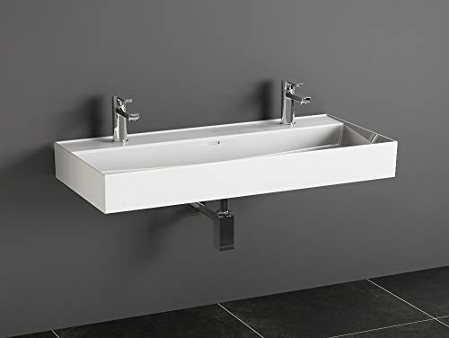 AQUA BAGNO Lavabo doble de diseño en estilo moderno, lavabo de pared, en blanco, lavabo de cerámica, 1004 x 465 x 130 mm