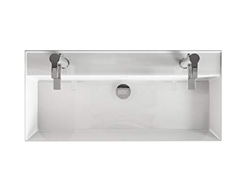 AQUA BAGNO Lavabo doble de diseño en estilo moderno, lavabo de pared, en blanco, lavabo de cerámica, 1004 x 465 x 130 mm
