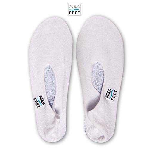 Aquafeet Zapatilla Antideslizante Diferentes usos Dentro y Fuera del Agua Ducha, Piscina, Sauna, Viaje, Descanso, Barco, hoteles, Relax,(Blanco, M: 42-44)