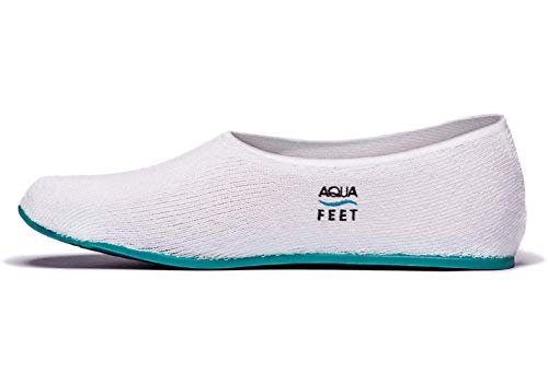 Aquafeet Zapatilla Antideslizante Diferentes usos Dentro y Fuera del Agua Ducha, Piscina, Sauna, Viaje, Descanso, Barco, hoteles, Relax,(Blanco, M: 42-44)