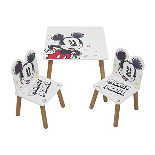 ARDITEX WD13695 Set de Mesa (50x50x44cm) y 2 Sillas (26.5x26.5x50cm) de Madera de Disney-Mickey