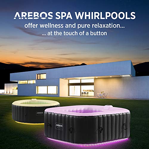 Arebos Piscina de hidromasaje con iluminación LED | Jacuzzi | 6 colores | hinchable | cuadrada | para interior y exterior | 4 personas | 130 chorros de masaje | 550 L