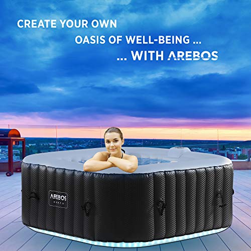 Arebos Piscina de hidromasaje con iluminación LED | Jacuzzi | 6 colores | hinchable | cuadrada | para interior y exterior | 4 personas | 130 chorros de masaje | 550 L