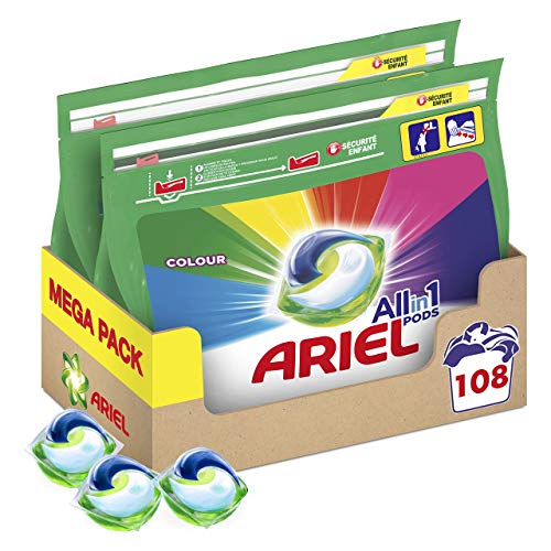 Ariel Pods Detergente Lavadora Cápsulas 108 Lavados (2 x 54), Color y Brillo