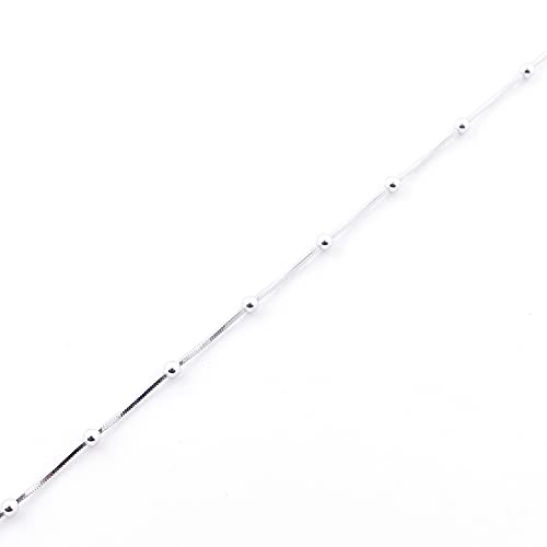 ARITZI - Tobillera - Fina Plata De Ley 925 - Cadena Diseño Cola de Ratón + Bolas con Largo de 22 + 3 cm. Fabricado en Italia con baño de Rodio.