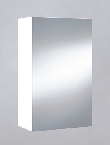 Armario con Espejo, Cuarto de baño o Aseo, para Colgar con 1 Puerta y 2 baldas Interiores Color Blanco Brillo 40x65x21cm