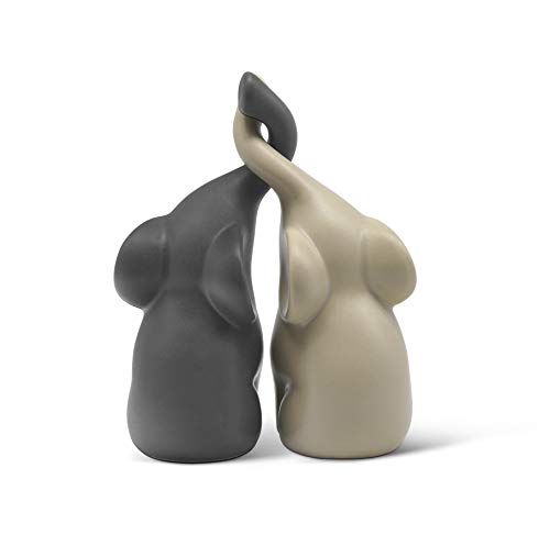 Armoniosa Pareja de Elefantes de cerámica en Beige y Gris - Escultura Moderna de una Pareja de Dos Elefantes - Figura Decorativa de 16 cm de Altura - Elefante
