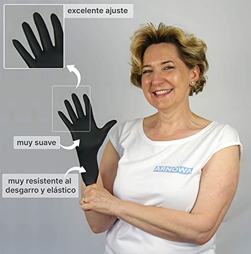 ARNOMED guantes desechables XL, guantes desechables negros, 100 unidades/caja, sin polvo y sin látex, guantes de nitrilo, guantes en tallas S, M, L y XL