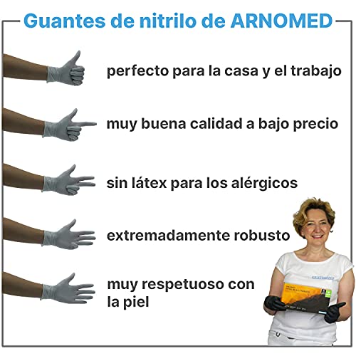 ARNOMED guantes desechables XL, guantes desechables negros, 100 unidades/caja, sin polvo y sin látex, guantes de nitrilo, guantes en tallas S, M, L y XL
