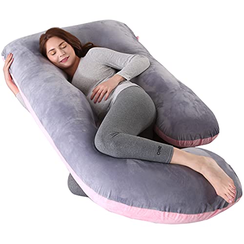 ARNTY Almohada Embarazada u Dormir,Almohada para Embarazadas,Almohada de Maternidad con Funda Extraíble y Lavable para Espalda,Dormir Y Alimentarse (Terciopelo-Rosa&Gris)