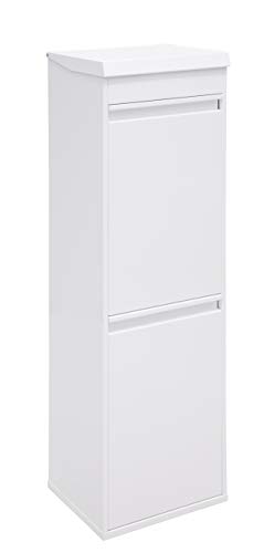 Arregui Top CR221-B Cubo de Basura y Reciclaje de Acero de 2 Cubos y Bandeja Superior Multiusos, Blanco, 97.5 x 30.6 x 24.4 cm